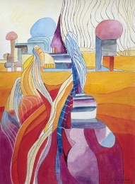 Fliessende-Welten, 36cmx48cm,Technik: Aquarellfarben und Fineliner