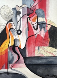 Fließende Realität, 30x40cm, Technik: Aquarellfarben und Fineliner
