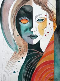 Duality of the Soul, 30x40cm, Mischtechnik auf Papier