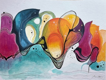 Echos des Universums, 36x48cm, Aquarelltechnik auf Papier