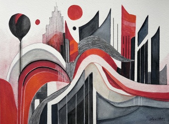 Urbane Strömung No.1 , 36x48cm, Technik: Aquarellfarben und Fineliner