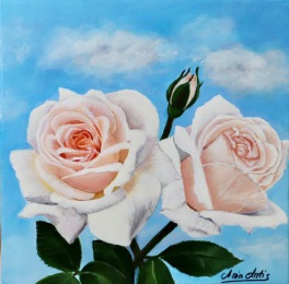 Weiße Rosen, 20x20cm, Acryl auf Leinwand