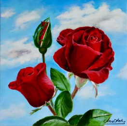 Rote Rosen, 20x20cm, Acryl auf Leinwand