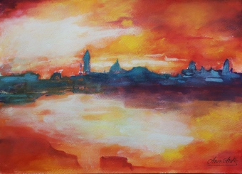 Sonnenuntergang, 25x34 cm, Aquarelle