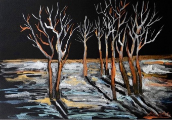 Winternacht, 24x32 cm, Aquarell, metalische Farben