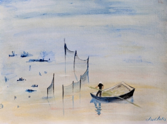 Der Fischer, 23x32 cm, Acryl auf Papier