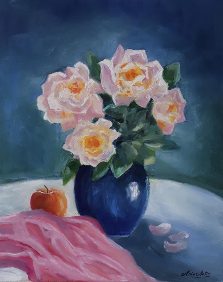 Stillleben mit Rosen, 40x50 cm, Öl auf Leinwand